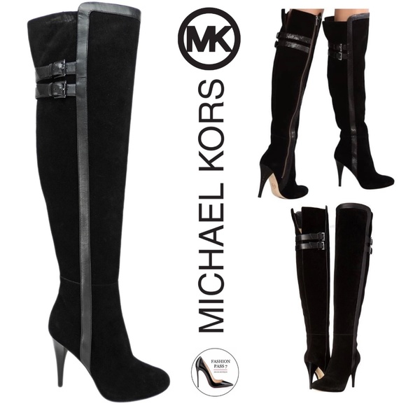 Michael Kors Shoes - MICHAEL KORS DELANEY OVER THE KNEE TALL BLACK SUEDE LEATHER BOOTS - Wore Once! 8